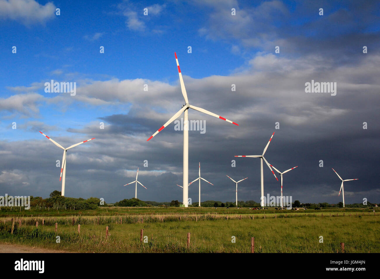 Europe, the Federal Republic of Germany, Lower Saxony, East Friesland, wind turbine, wind turbines, wind strength arrangement, stream, stream producti Stock Photo