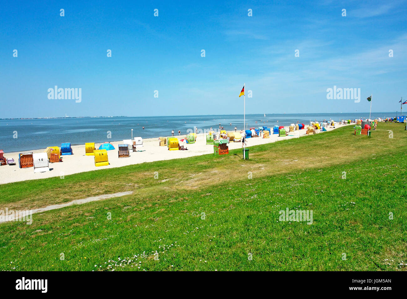 Europe, Germany, Lower Saxony, Friesland, Dangast, beach, beach basket, the North Sea, North Sea coast, coast, scenery, bathing resort, place of inter Stock Photo