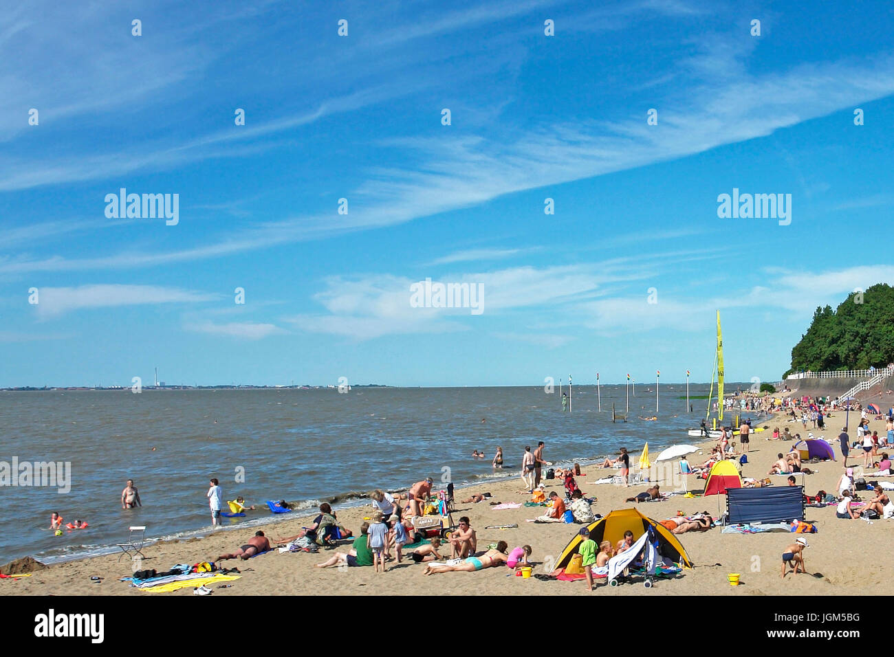 Europe, Germany, Lower Saxony, Friesland, Dangast, beach, beach basket, the North Sea, North Sea coast, coast, scenery, bathing resort, place of inter Stock Photo