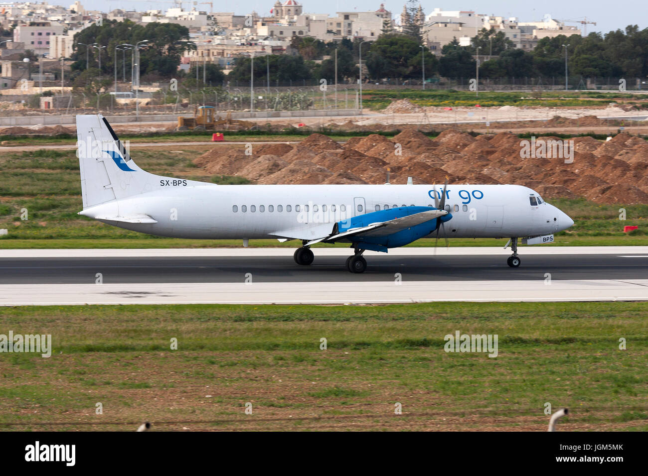 Luqa, Malta December 13, 2010: AirGo Airlines British Aerospace ATP(F) [SX-BPS] landing runway 31. Stock Photo