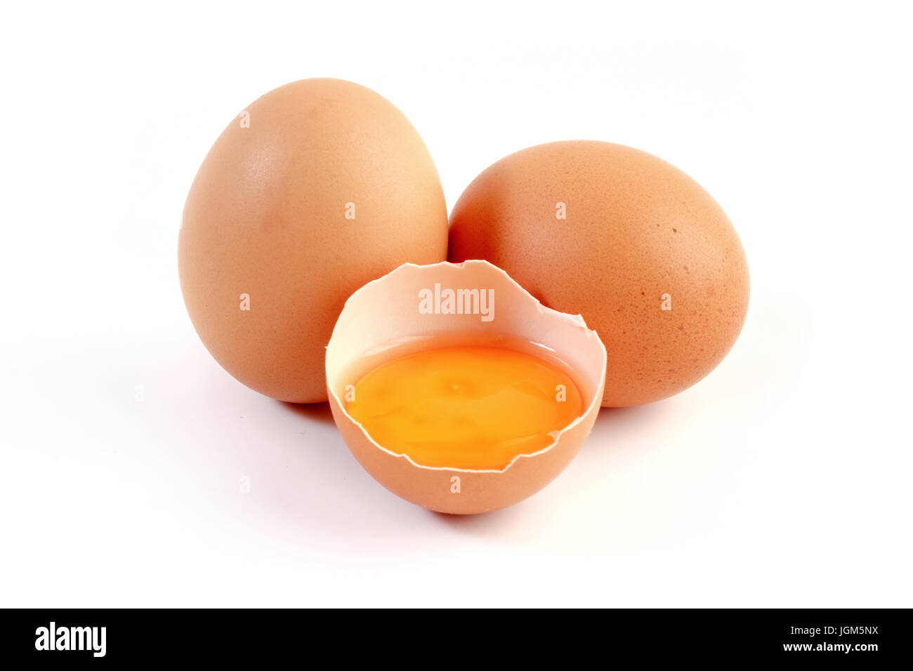 Chicken eggs on white background Stock Photo