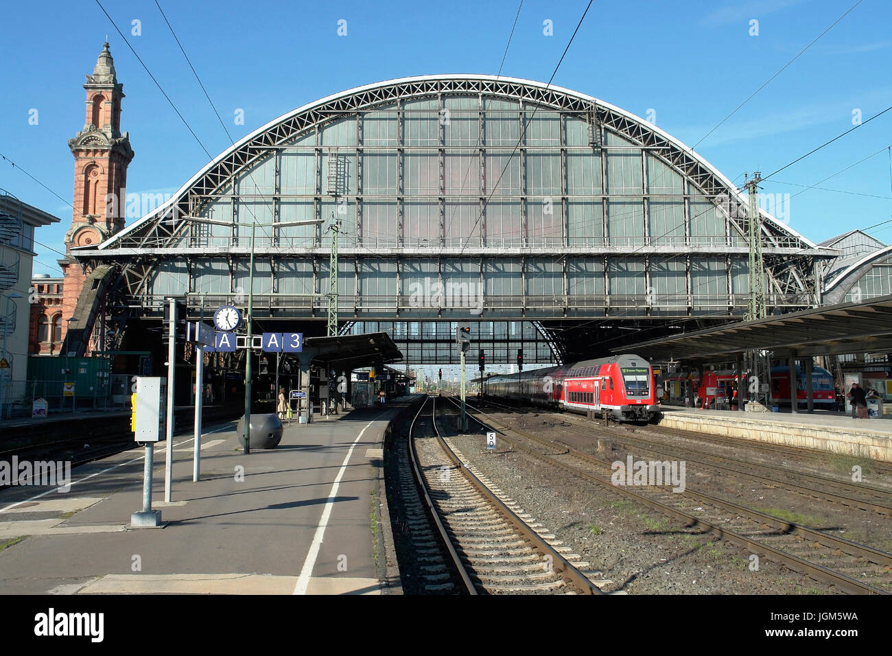 Europe, Germany, Bremen, central station, railway station, train, transport, traffic, building, building, rail, railway tracks, outside, outdoors, day Stock Photo
