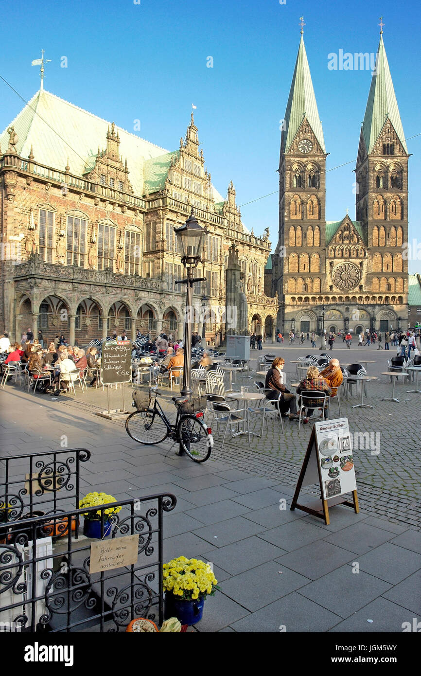 Europe, Germany, Bremen, town, towns, Hanseatic town, schnoor, Old Town, Old Town quarter, meet outside, outdoors, field recording, street cafe, cafe, Stock Photo