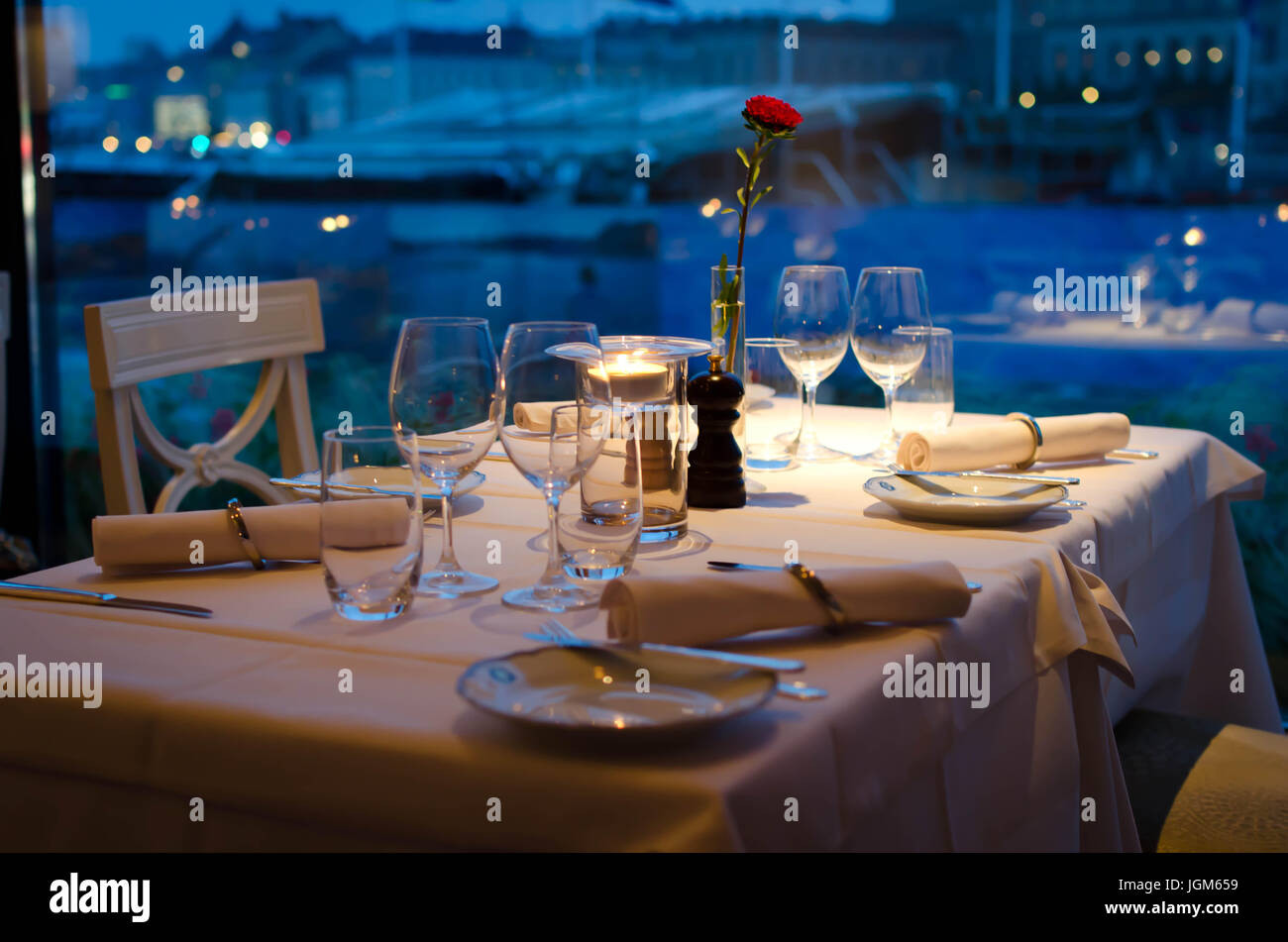 Fine dining table setting at the Grand Hotel in Stockholm, Sweden Stock Photo