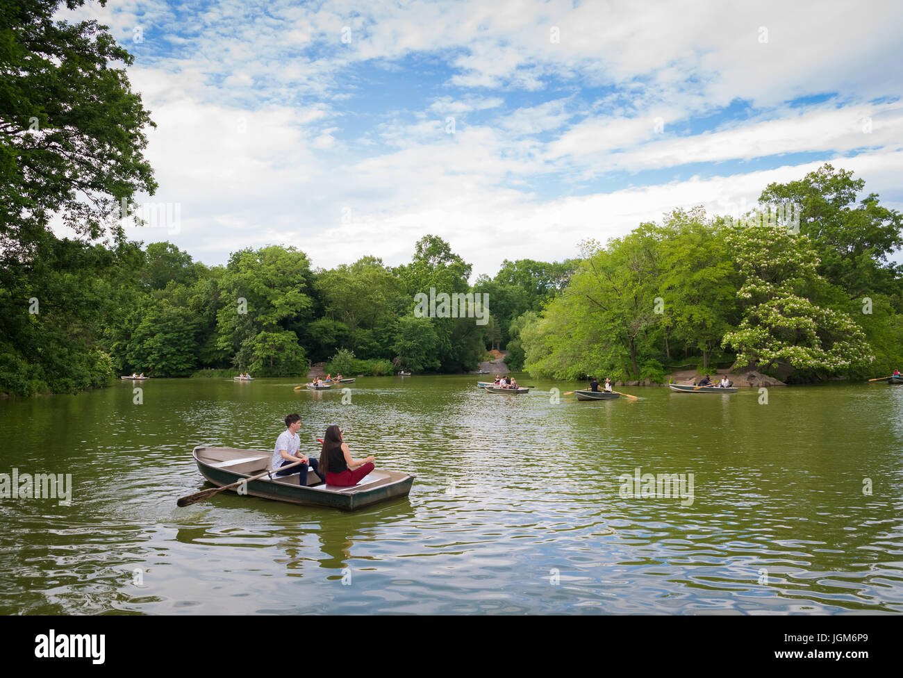 Couple rowing a boat in Central Park Stock Photo Alamy