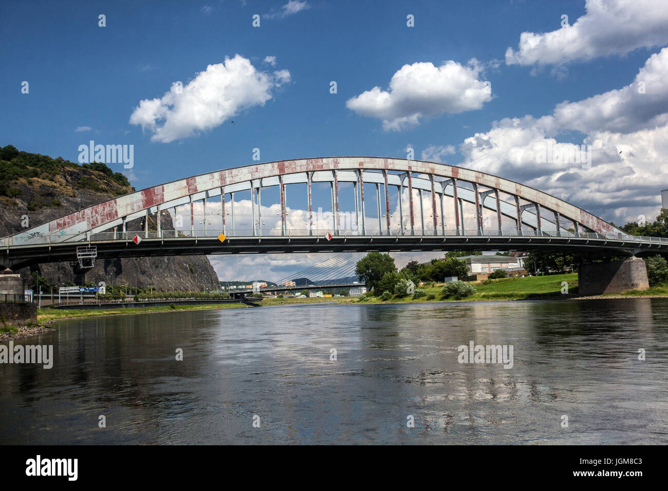 Usti nad Labem, Iron riveted bridge across the Elbe River, North Bohemia, Czech Republic, Europe Stock Photo
