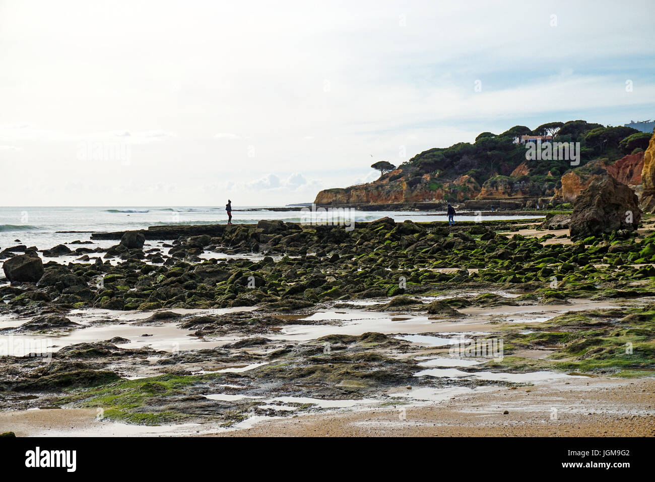Europe, Portugal, Algarve, beach, Praia, beach, dies down, siluette, olhos de agua, rocks, stones Stock Photo