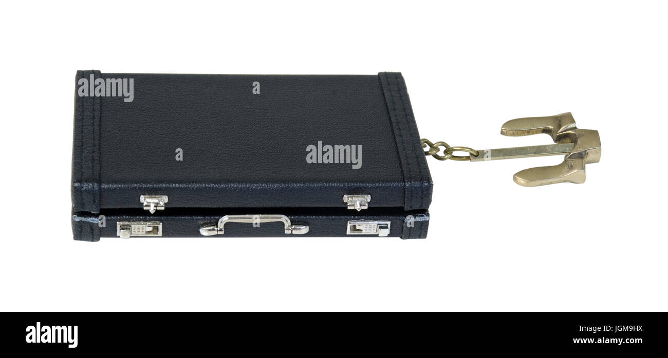 Briefcase with Nautical anchor used to anchor down to keep from drifting - path included Stock Photo