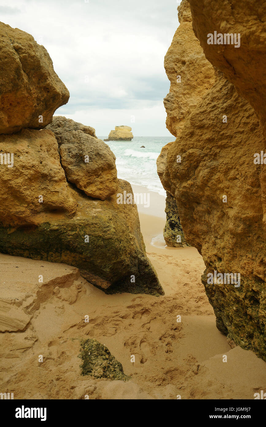 albufeira, Algarve, the Atlantic, surf, rock, rock formation, sienna ...