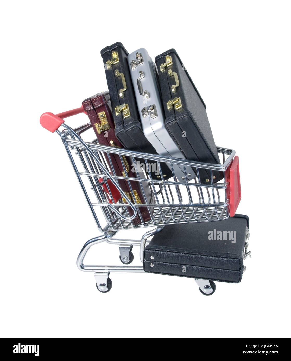 Shopping cart filled with Leather briefcases used to carry items to the