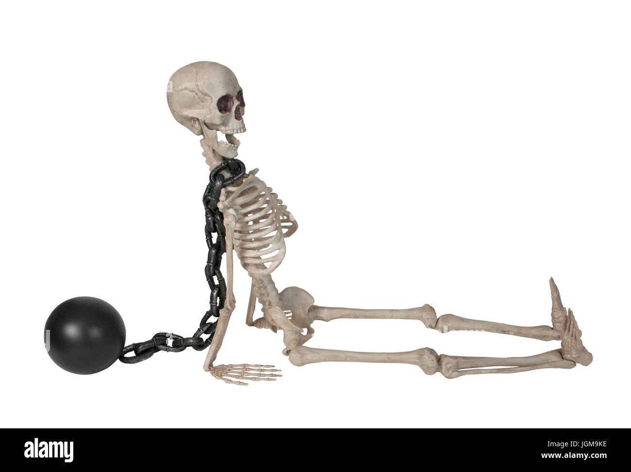 The skeleton wearing a ball and chain around it's neck path included