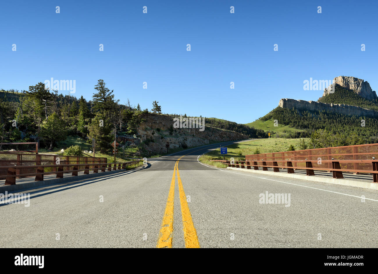 View from the Sunlight Bridge on the Chief Joseph Scenic Byway. The highest bridge in Wyoming spans the Sunlight Creek. Stock Photo