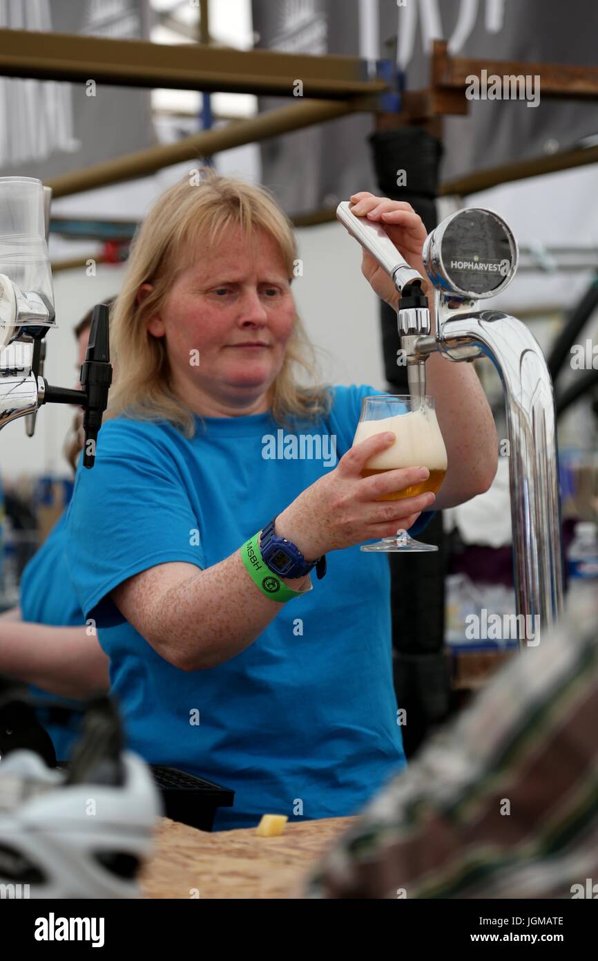 Bar Staff serving customers at the 2017 Stonehaven Beer Festival Stock