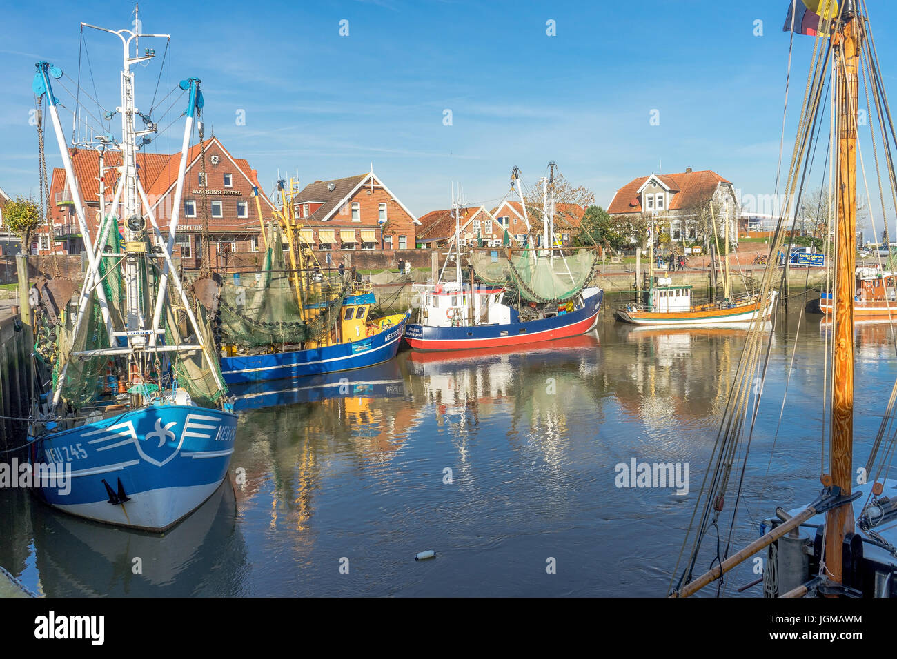 The Federal Republic of Germany, Lower Saxony, fishing trawler, harbour, historically, historical local core, cutter, cutter harbour, Neuharlingersiel Stock Photo