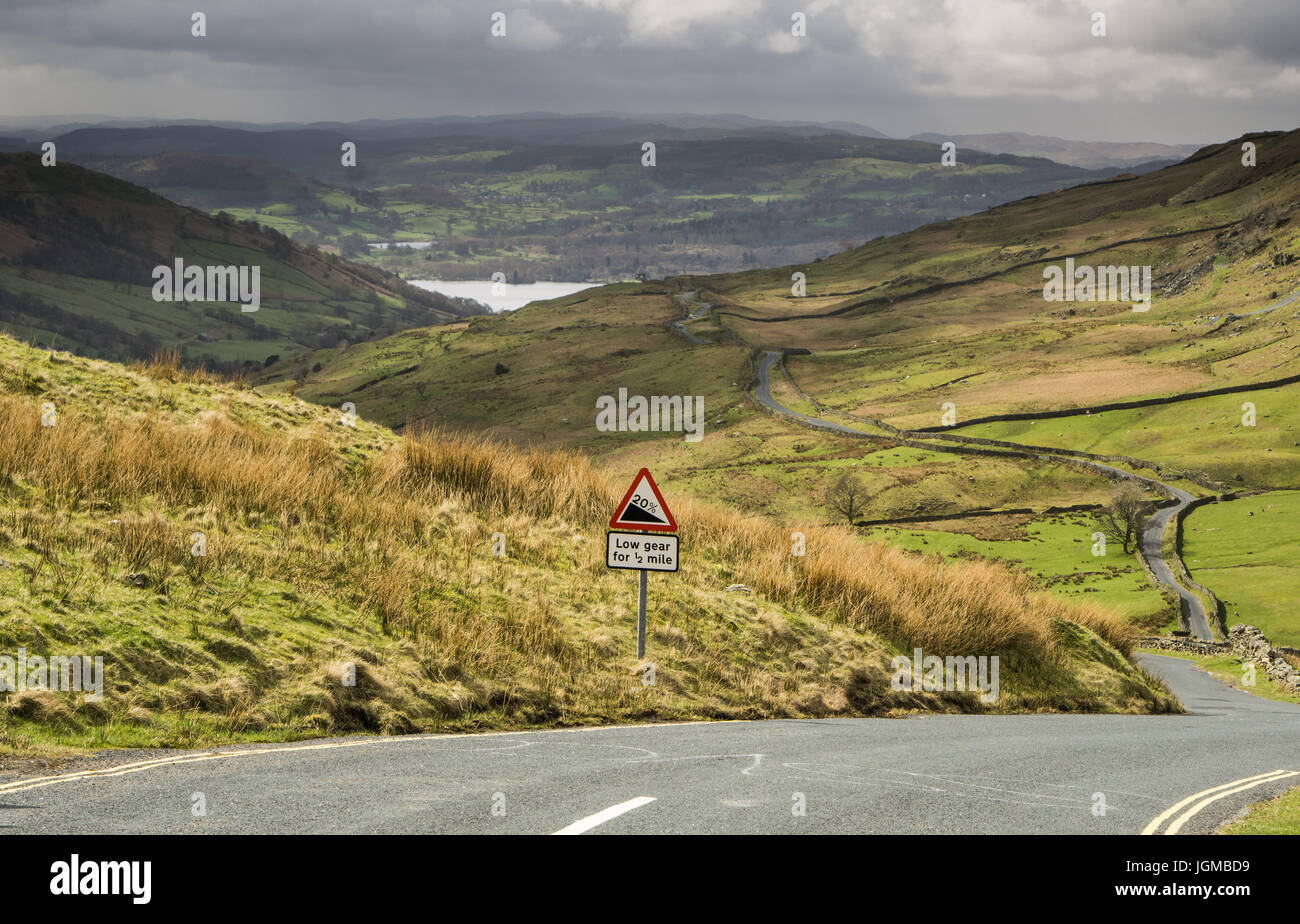 The view from the top of Kirkstone Pass, Cumbria, UK Stock Photo