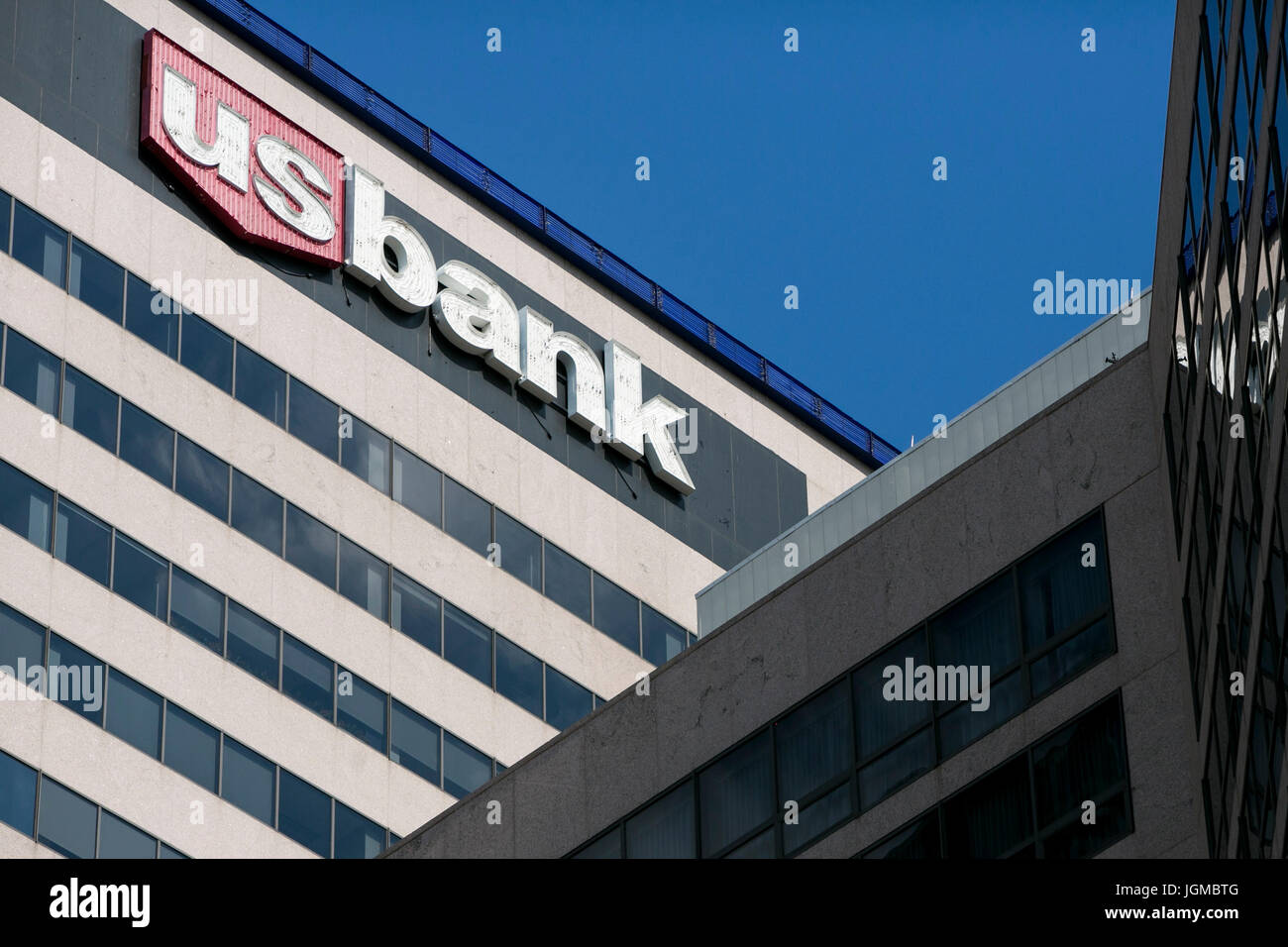 A logo sign outside of facility occupied by U.S. Bancorp (Bank) in ...
