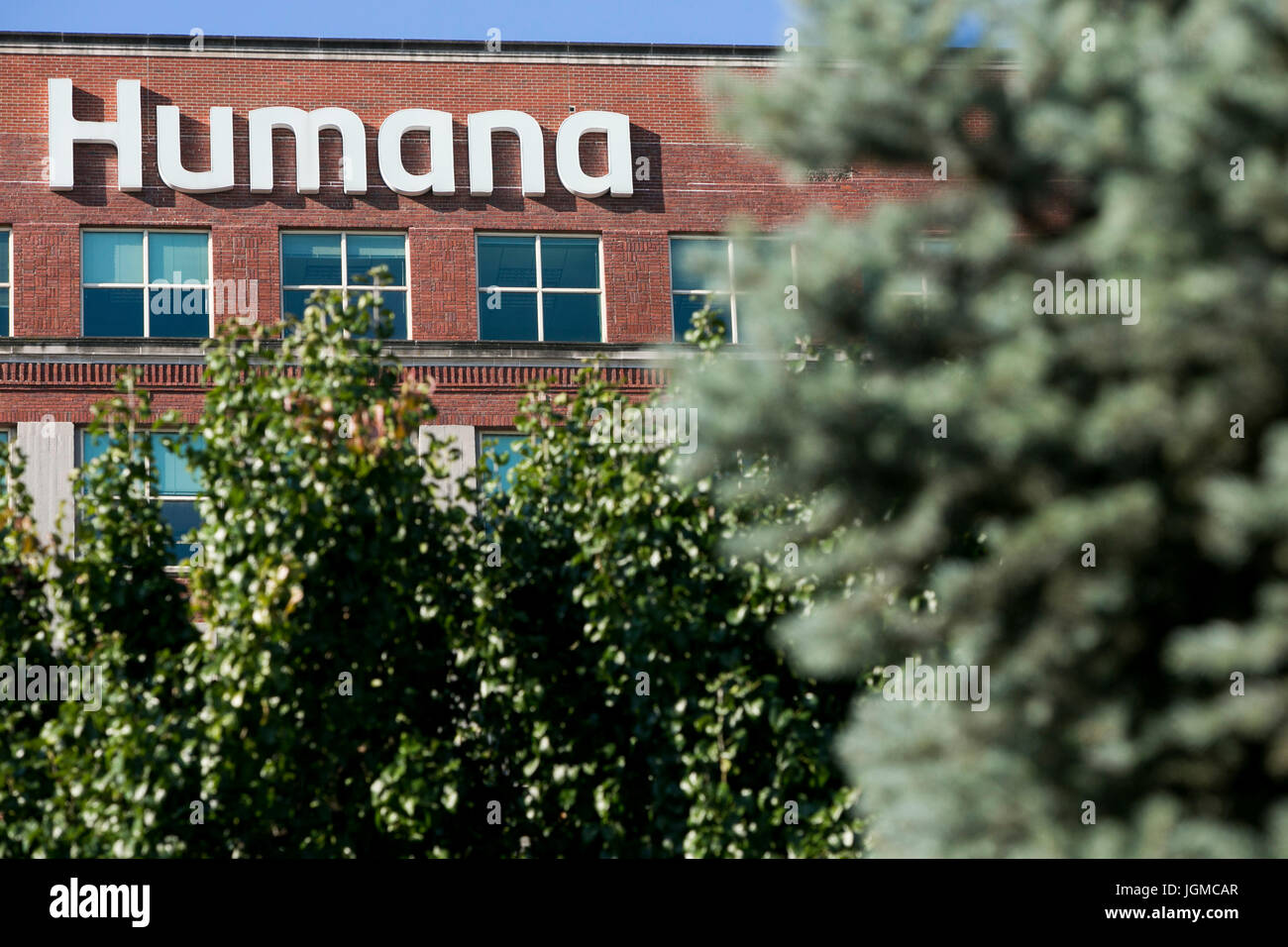 A logo sign outside of a facility occupied by Humana Inc., in Louisville, Kentucky on July 1