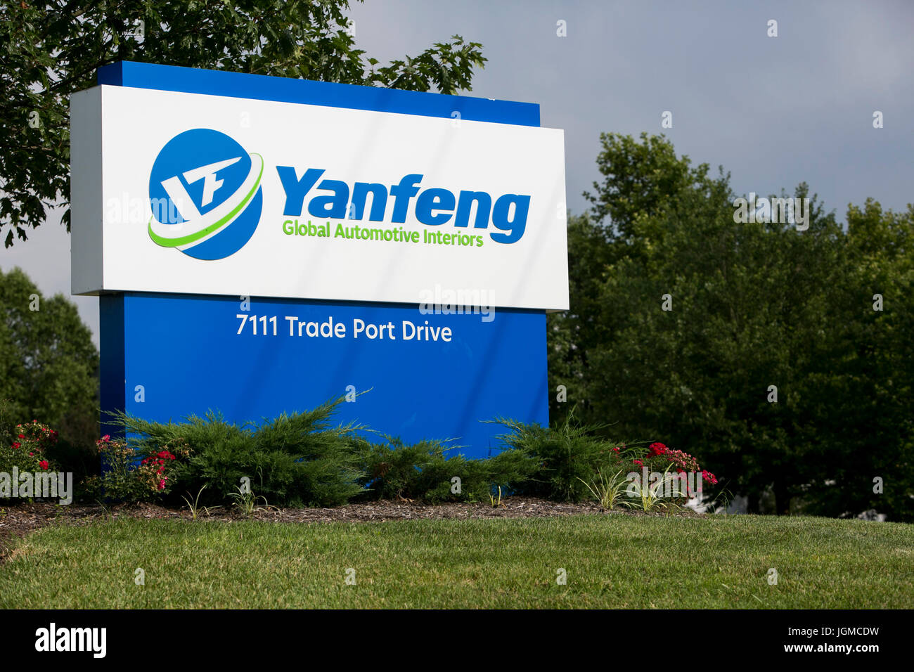A logo sign outside of a facility occupied by Yanfeng Automotive Interiors in Louisville, Kentucky on July 1, 2017. Stock Photo
