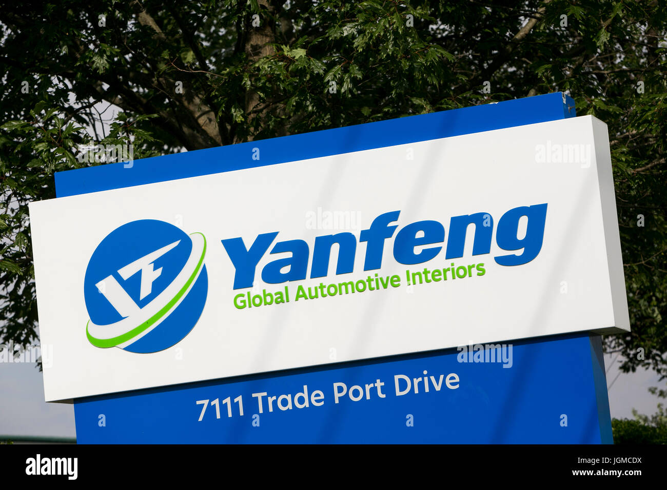 A logo sign outside of a facility occupied by Yanfeng Automotive Interiors in Louisville, Kentucky on July 1, 2017. Stock Photo