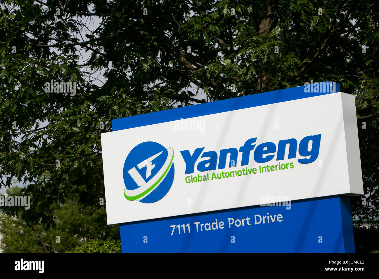A logo sign outside of a facility occupied by Yanfeng Automotive Interiors in Louisville, Kentucky on July 1, 2017. Stock Photo