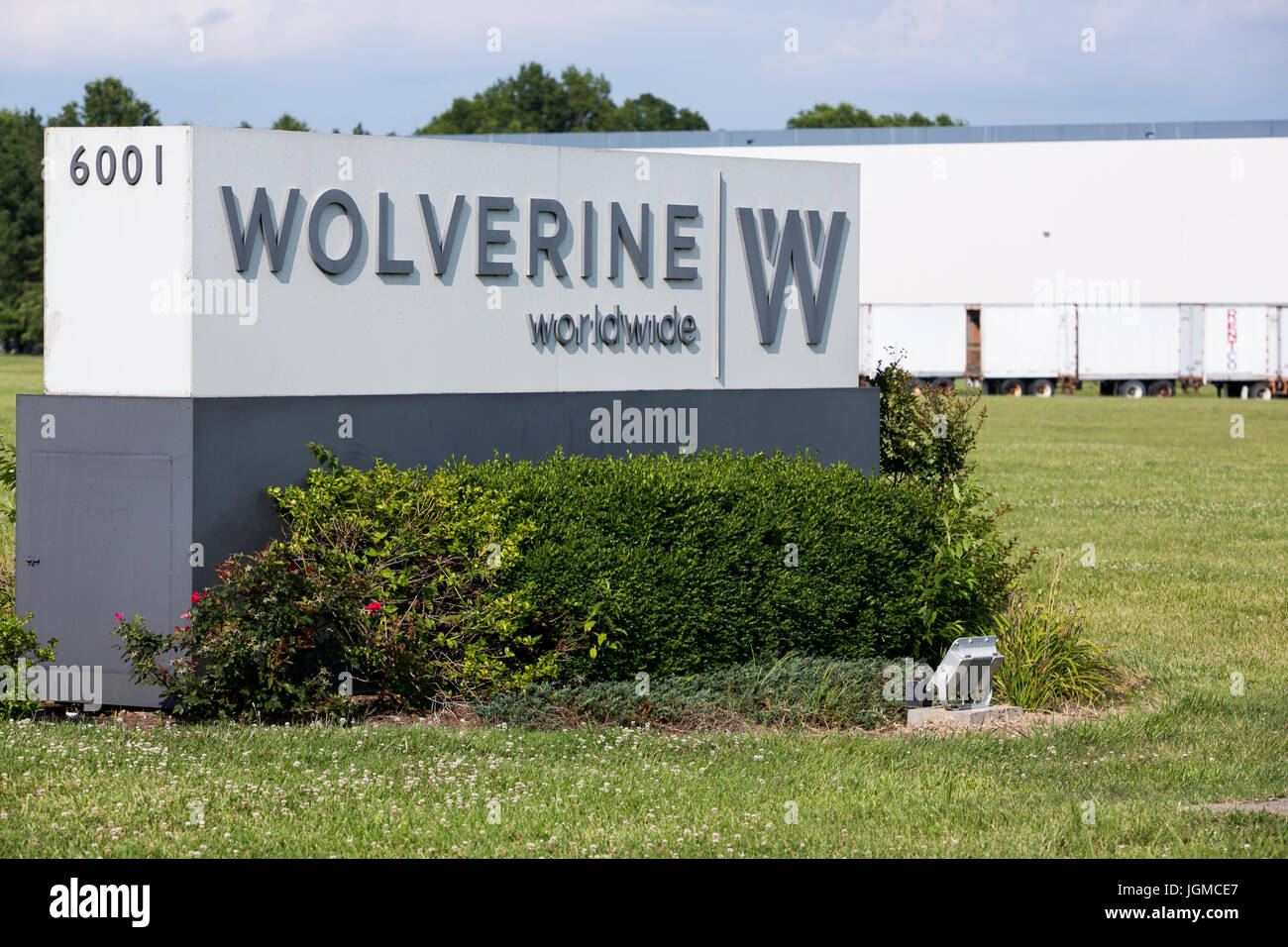 A logo sign outside of a facility occupied by Wolverine World Wide, Inc., in Louisville, Kentucky on July 1, 2017. Stock Photo