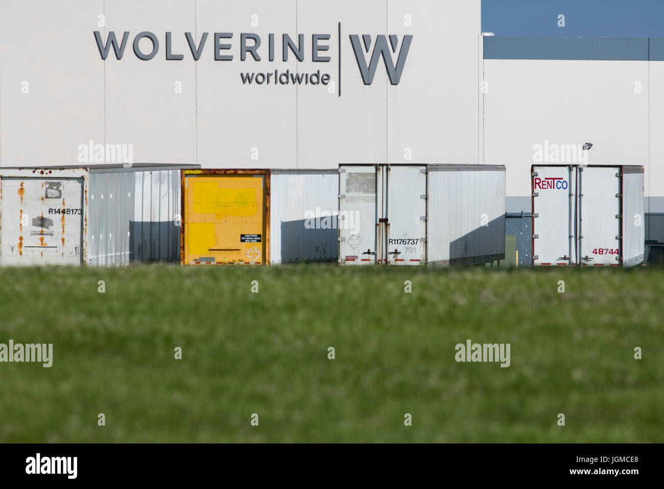 A logo sign outside of a facility occupied by Wolverine World Wide, Inc., in Louisville, Kentucky on July 1, 2017. Stock Photo