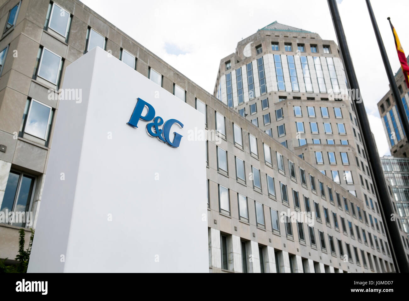 A logo sign outside of the headquarters of Procter & Gamble Co. (P&G