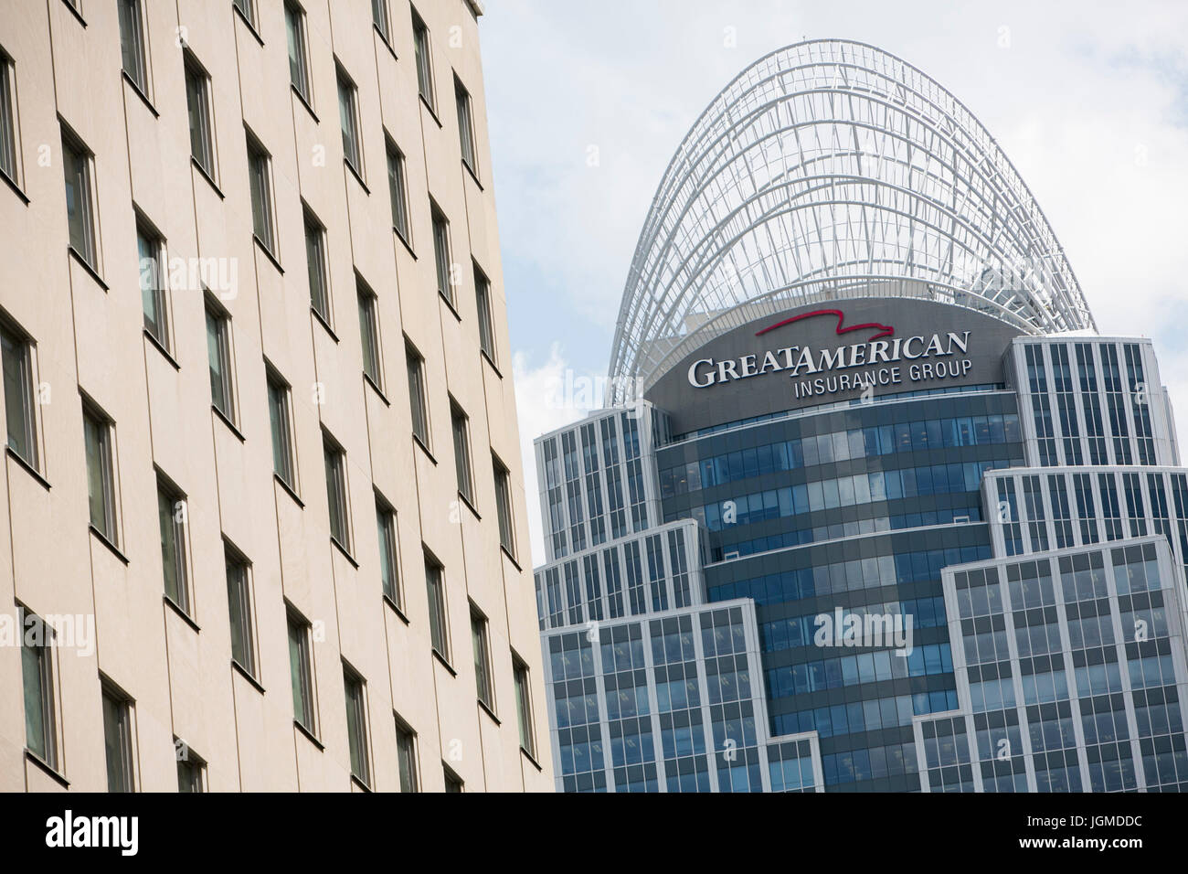A logo sign outside of the headquarters of the Great American Financial Group, in Cincinnati, Ohio on June 29, 2017. Stock Photo