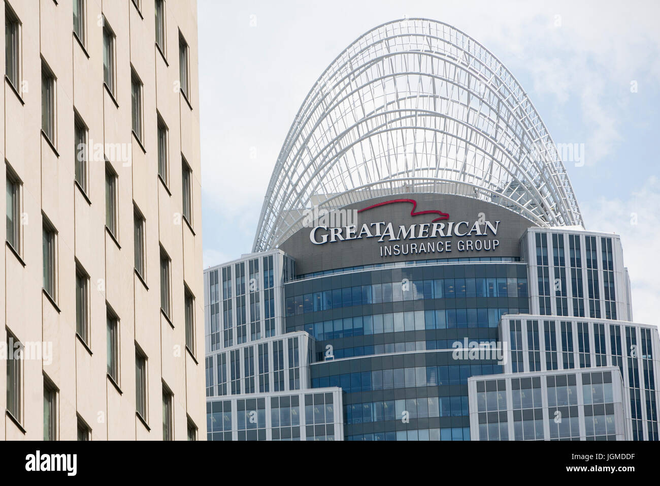 A logo sign outside of the headquarters of the Great American Financial Group, in Cincinnati, Ohio on June 29, 2017. Stock Photo