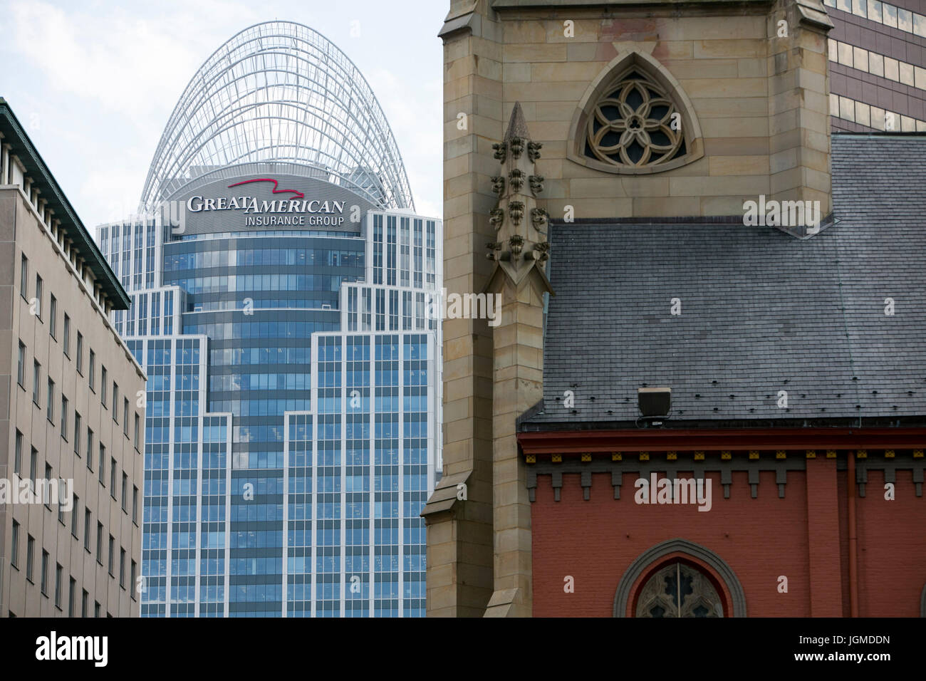A logo sign outside of the headquarters of the Great American Financial Group, in Cincinnati, Ohio on June 29, 2017. Stock Photo