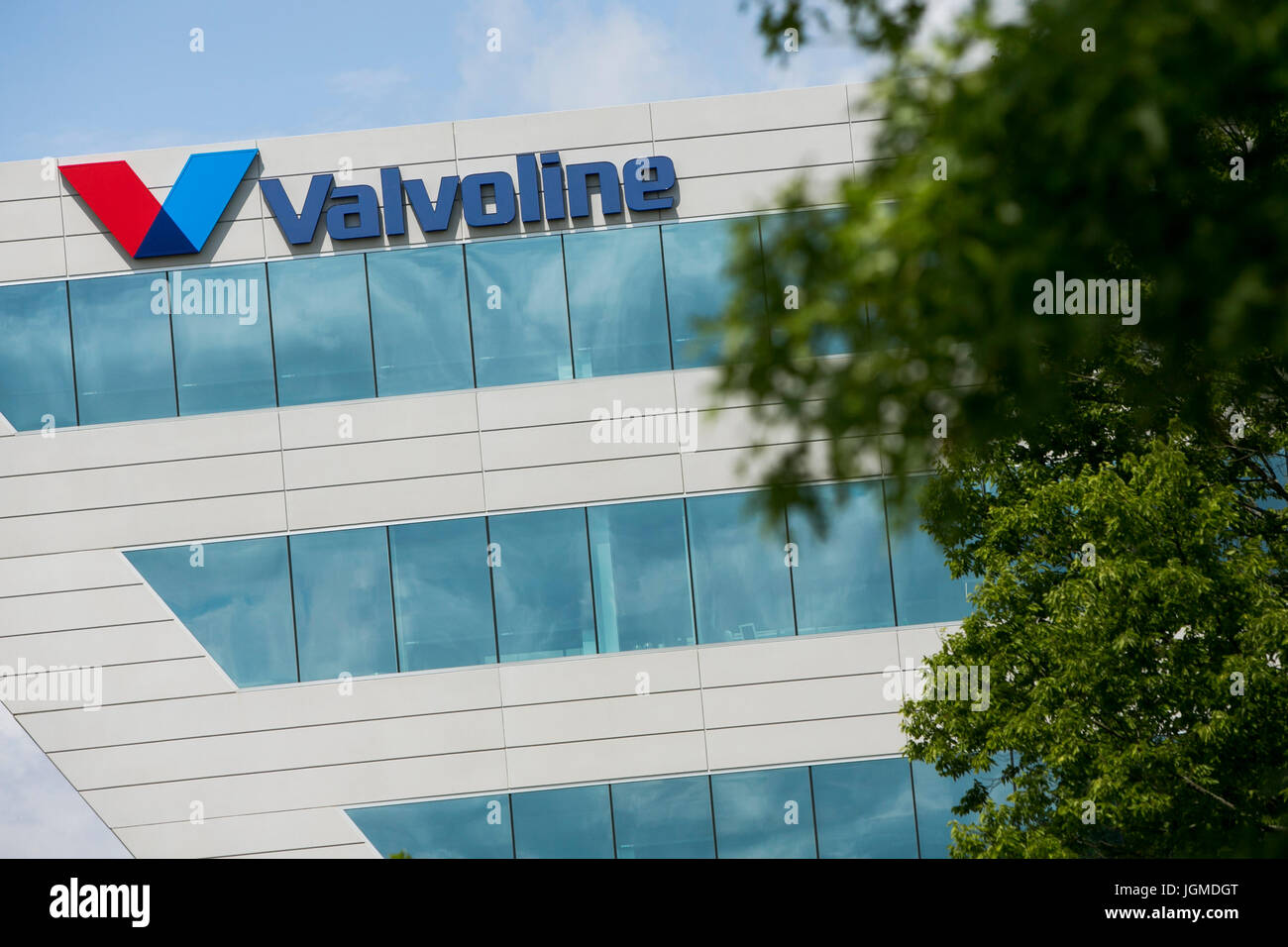 A logo sign outside of the headquarters of Valvoline in Lexington
