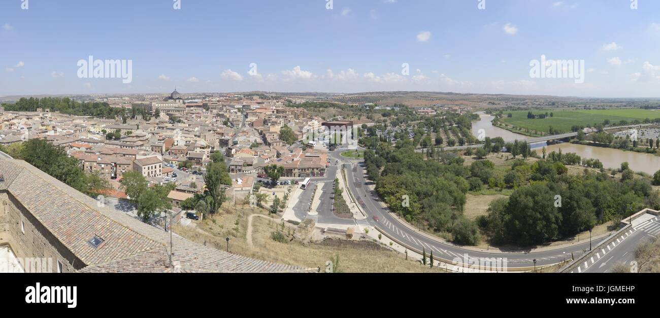Panoramic view of Toledo, including Tajo River at the right side. Image taken in Toledo, July 2017 Stock Photo