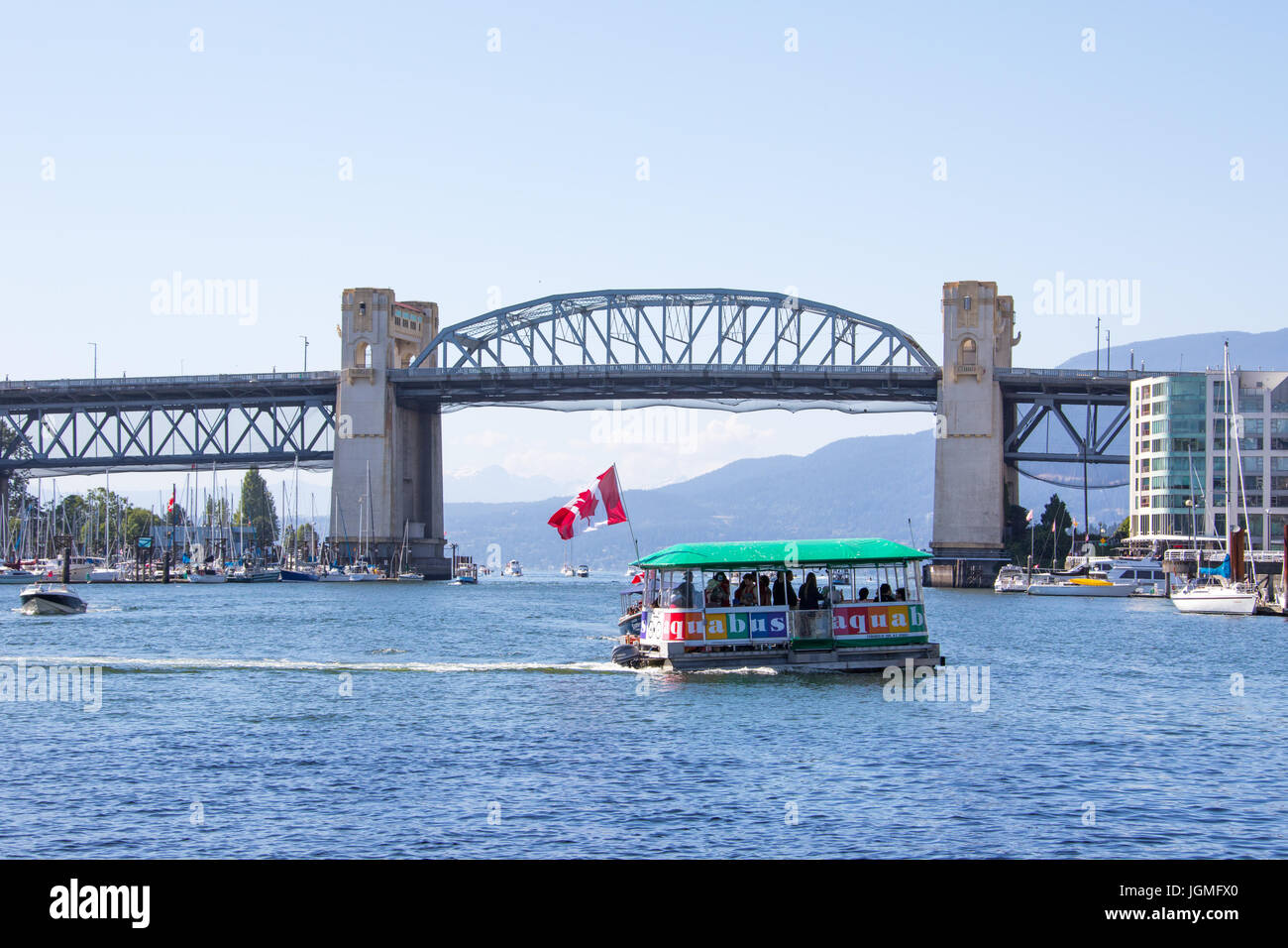 Burrard Street Bridge, Vancouver, Aquabus, Tourist boat in False Creek, Vancouver, Canada Stock Photo