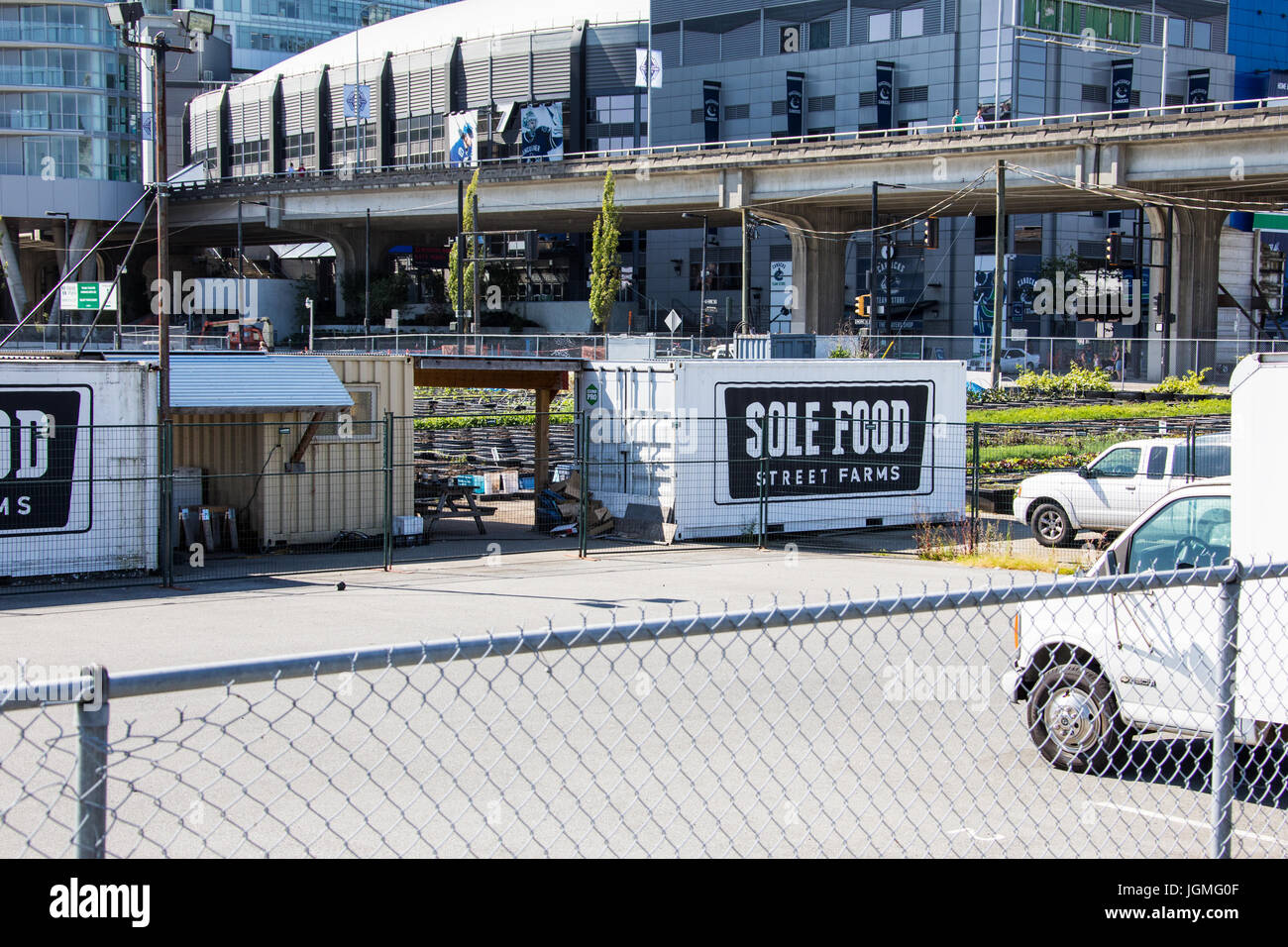 Sole Food Street Farms transforms vacant urban land into areas that grow artisan quality fruits and vegetables, Vancouver, British Columbia, Canada Stock Photo