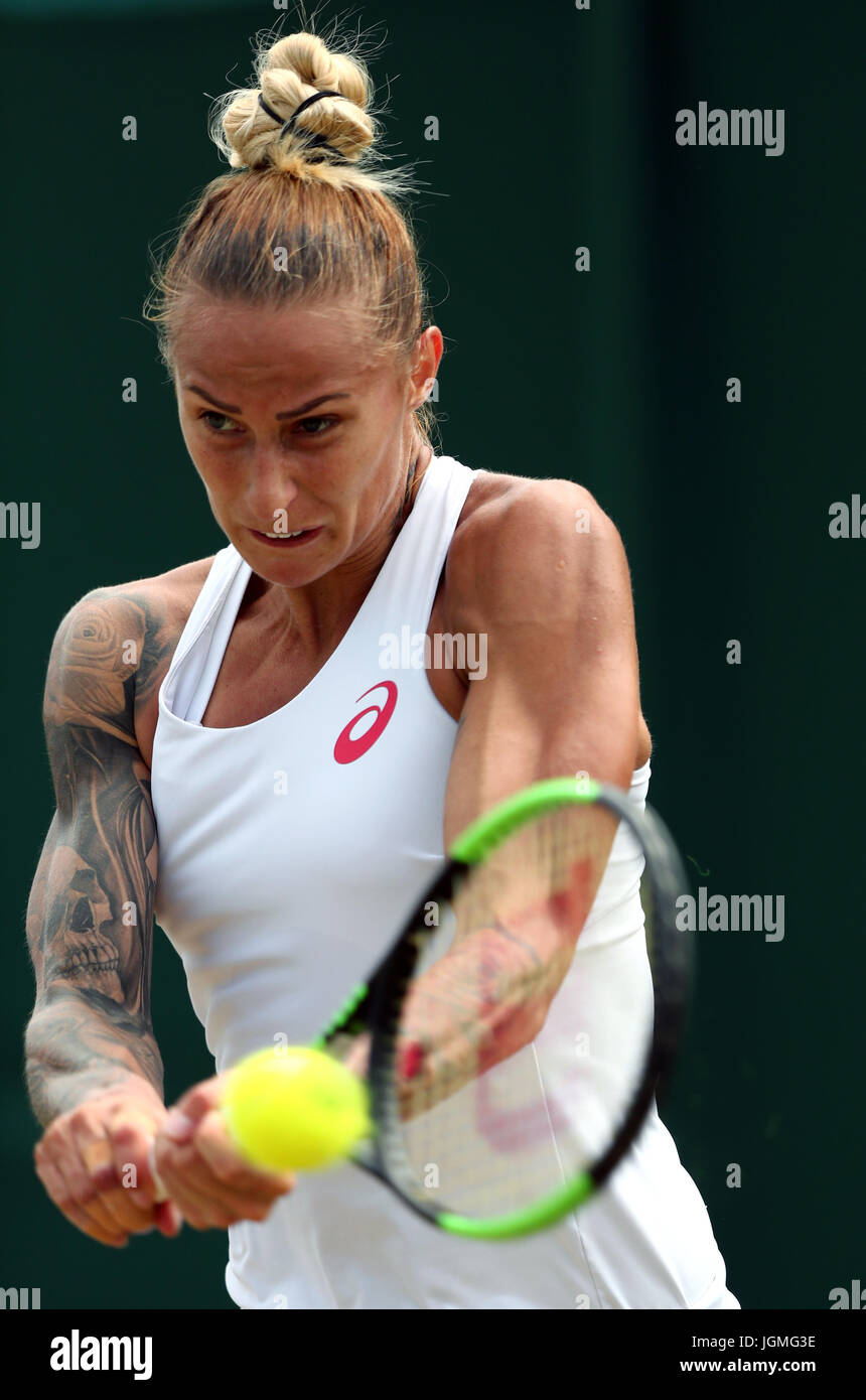 Polona Hercog in action against Svetlana Kuznetsova on day six of the  Wimbledon Championships at The All England Lawn tennis and Croquet Club,  Wimbledon Stock Photo - Alamy