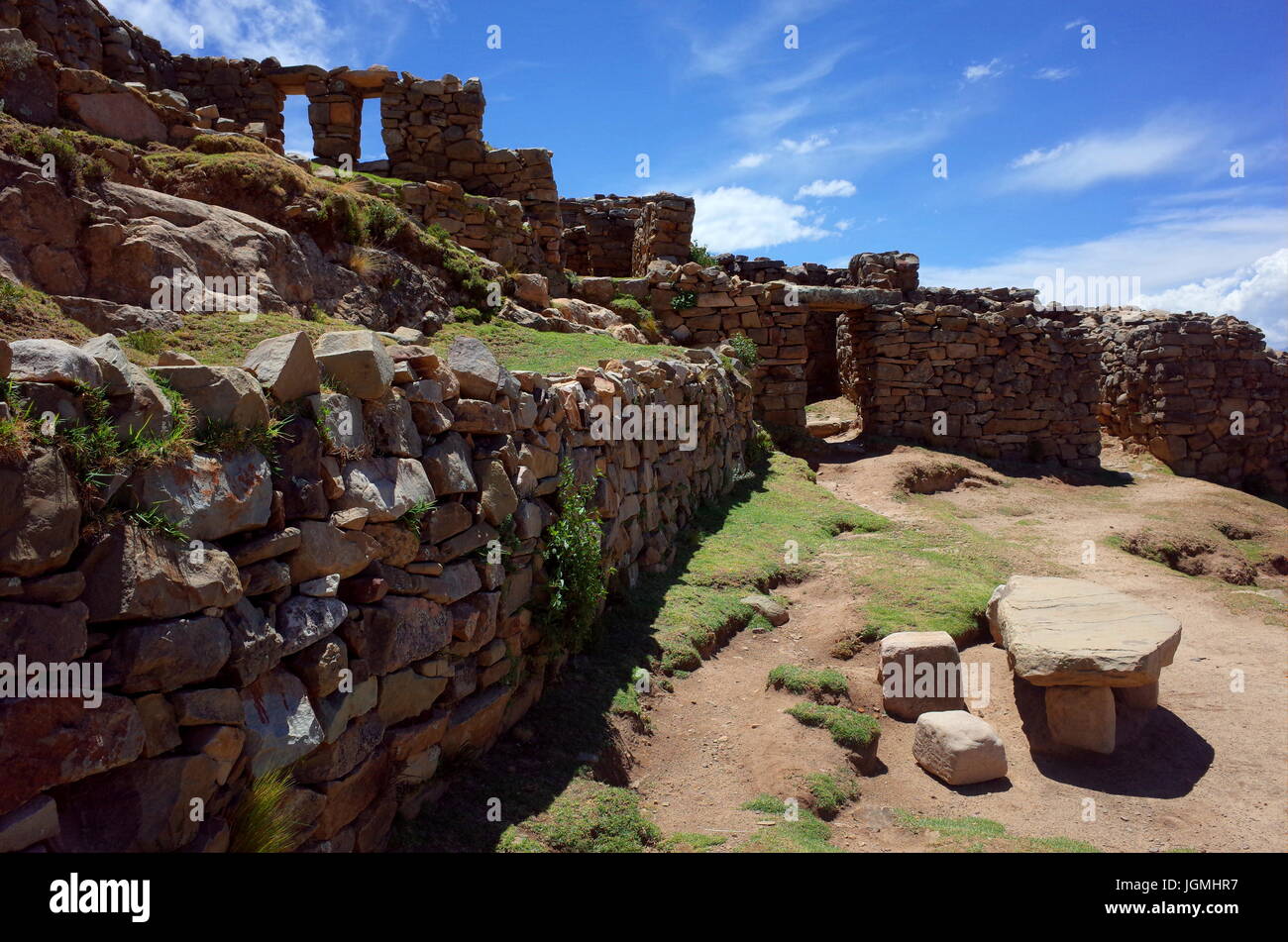 The Chincana Inca Ruins on the Isla del Sol on Lake Titicaca Stock Photo