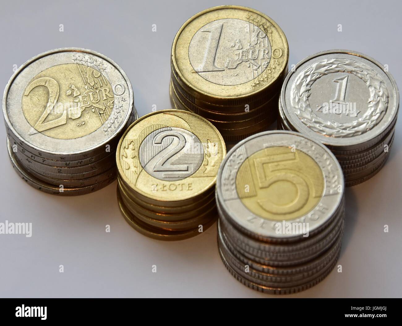 mix of coins and banknotes PLN and EUR Stock Photo - Alamy
