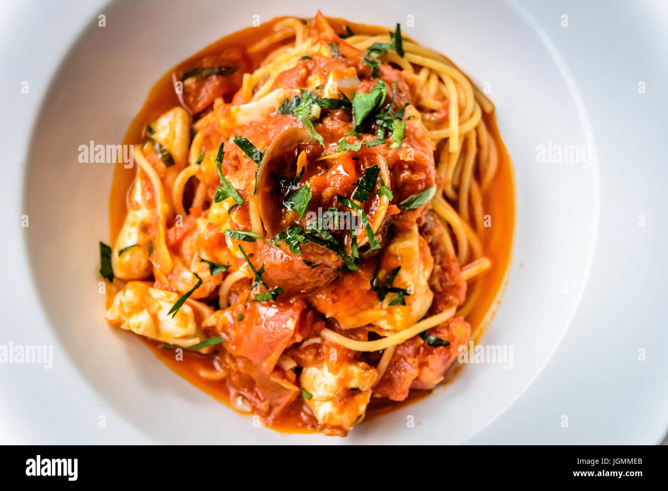 Seafood spaghetti marinara italian Stock Photo Alamy