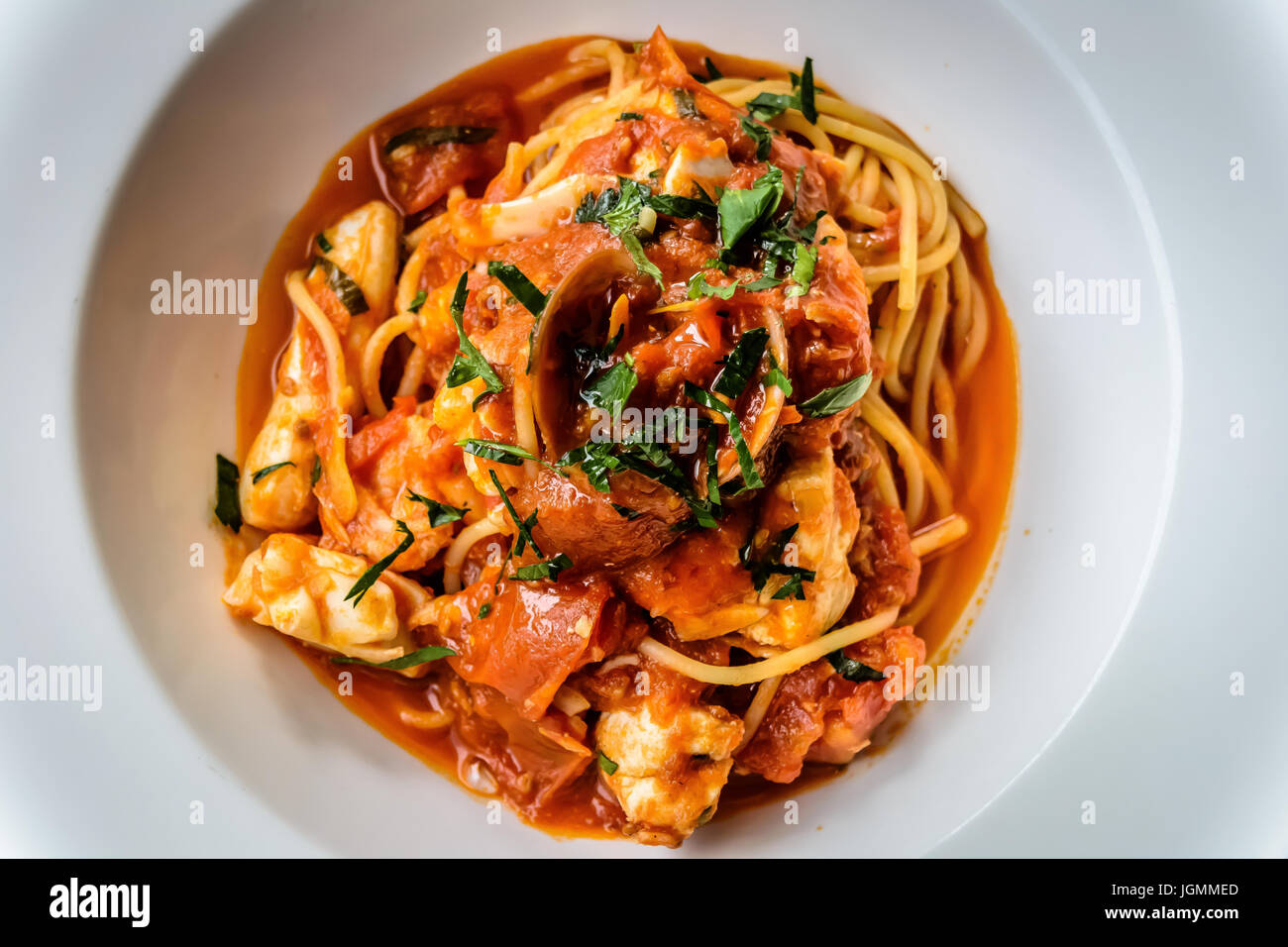 Seafood spaghetti marinara italian Stock Photo Alamy