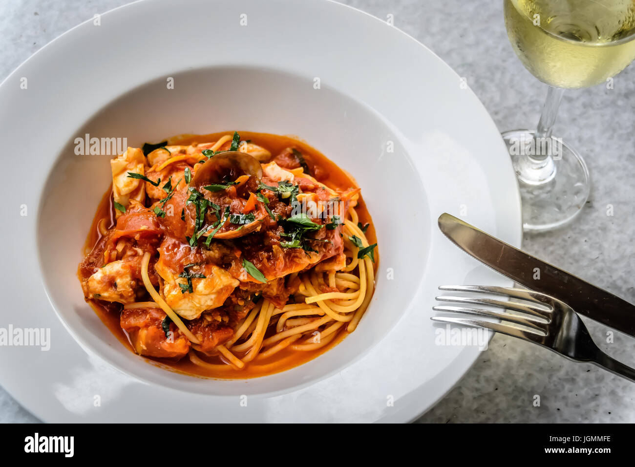 Seafood spaghetti marinara italian Stock Photo Alamy