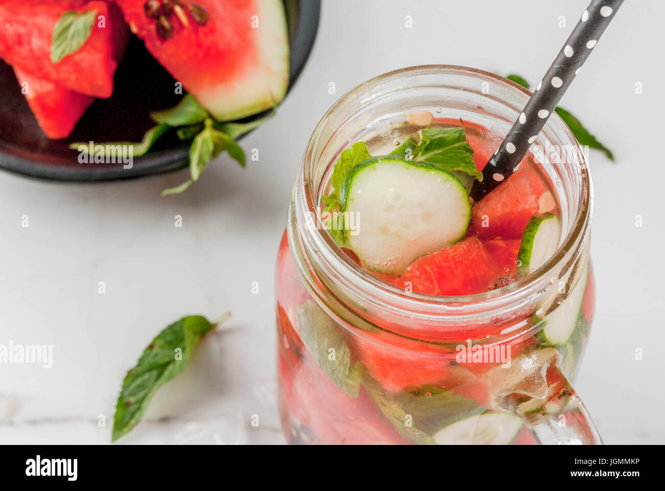 Summer drinks and cocktails. Lemonade, infused detox water with mints