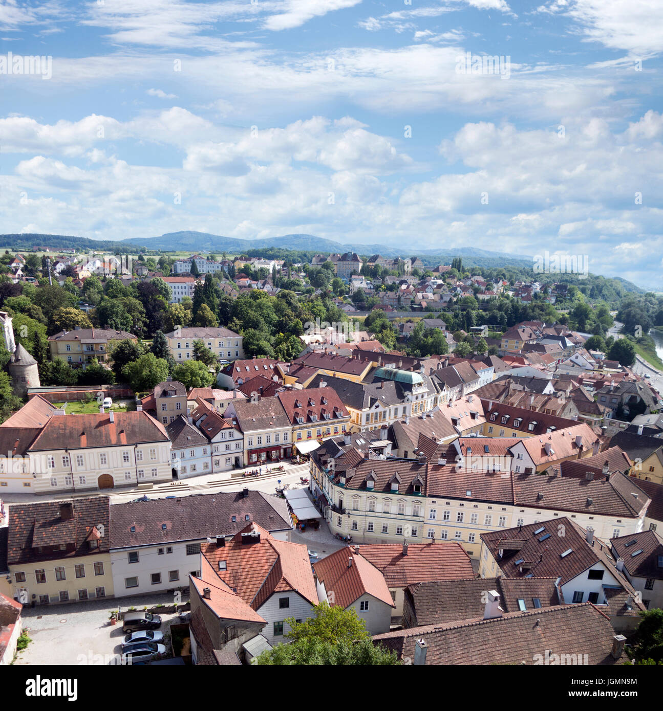 Melk town and the Danube town Stock Photo