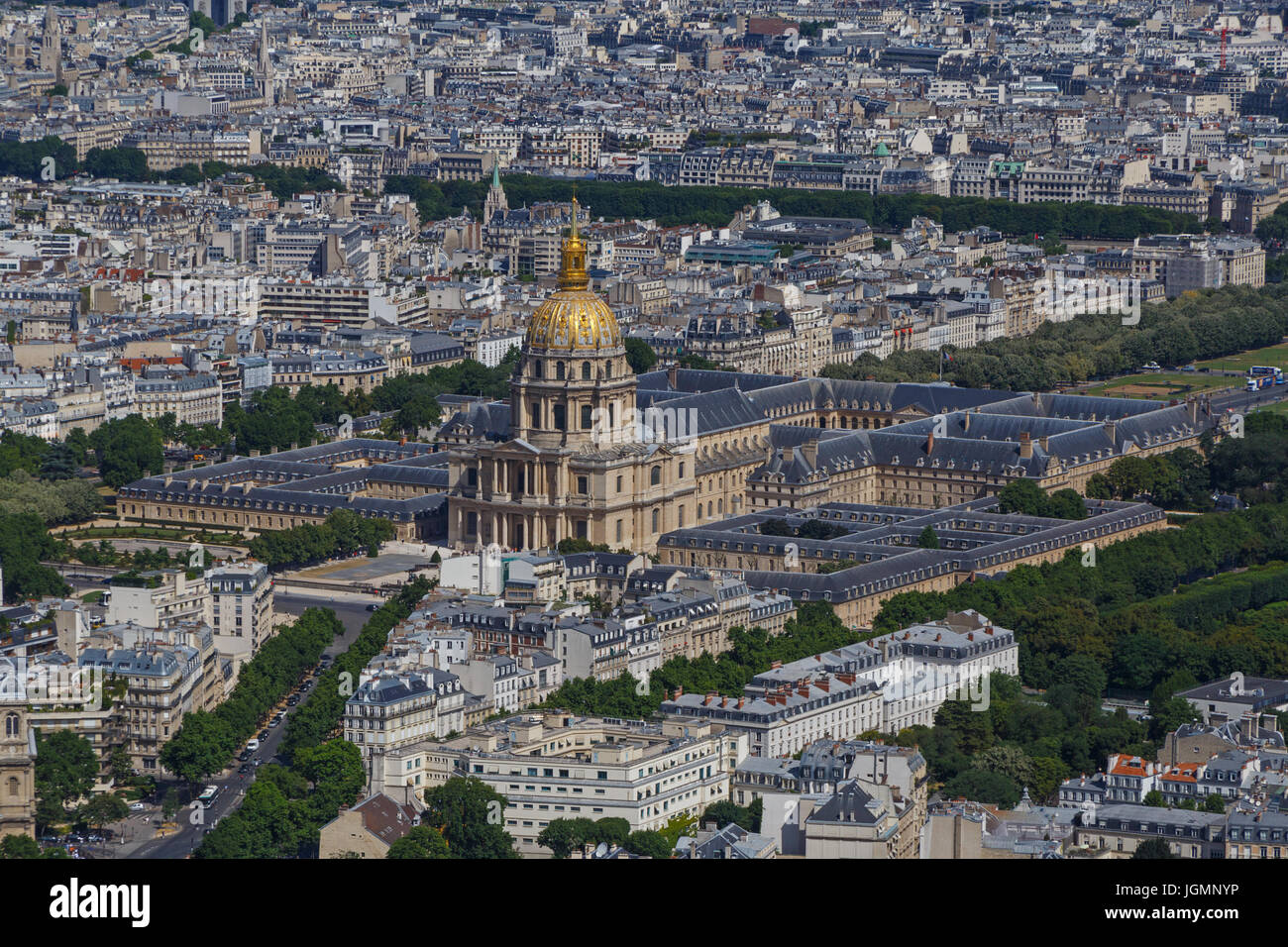 aerial view on the National Residence of the Invalids in Paris Stock Photo