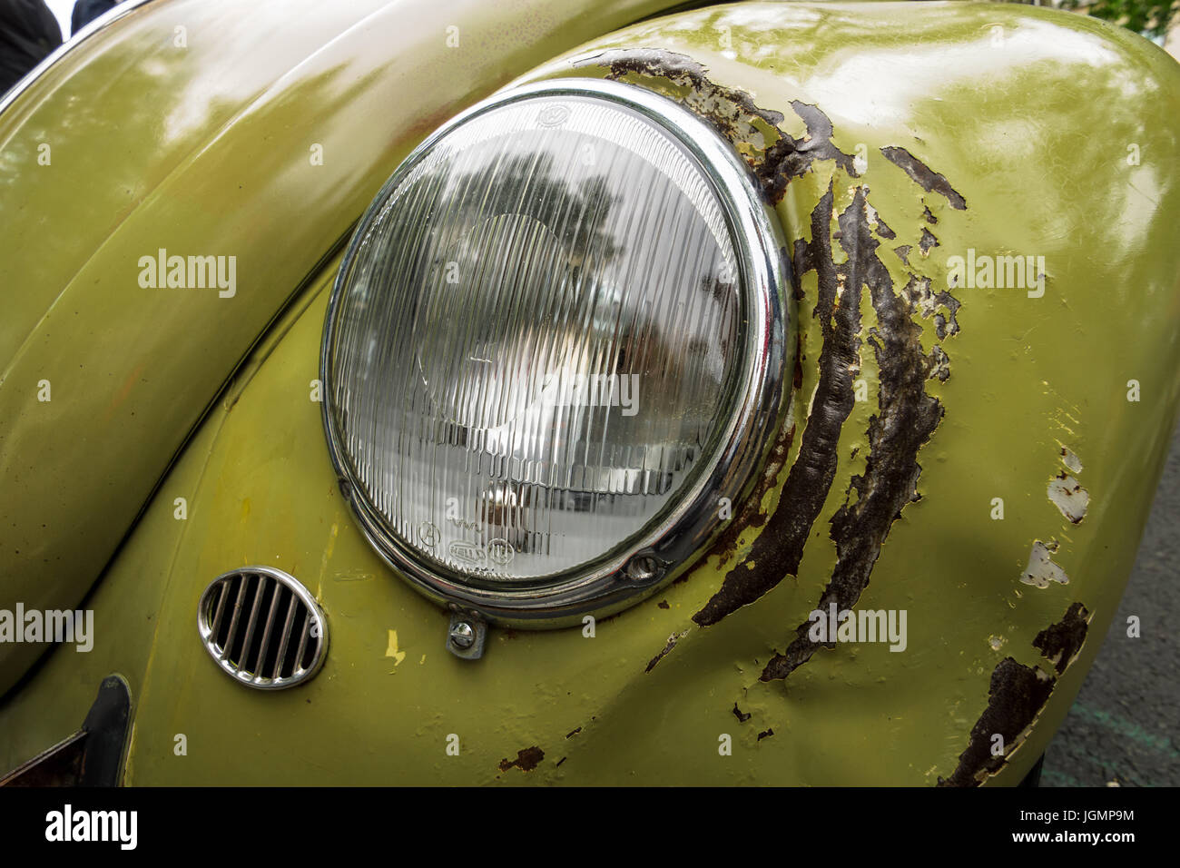 BERLIN - JUNE 17, 2017: The rusty and dented body parts of Volkswagen Beetle. Classic Days Berlin 2017. Stock Photo