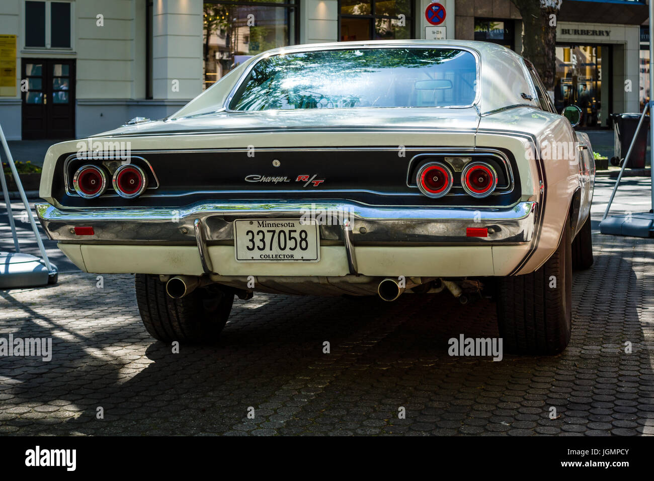 BERLIN - JUNE 17, 2017: Mid-size car Dodge Charger R/T, 1968. Rear view. Classic Days Berlin 2017. Stock Photo