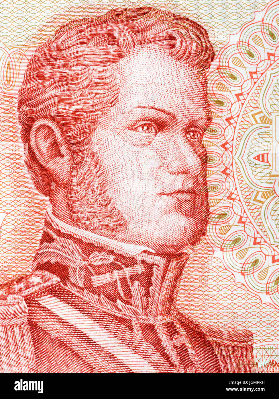 Bernardo O'Higgins portrait from Chilean money Stock Photo