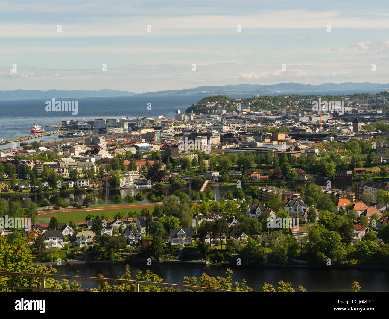 View of Trondheim from a viewpoint high above the city located on Trondheim Fjord Norway Stock Photo
