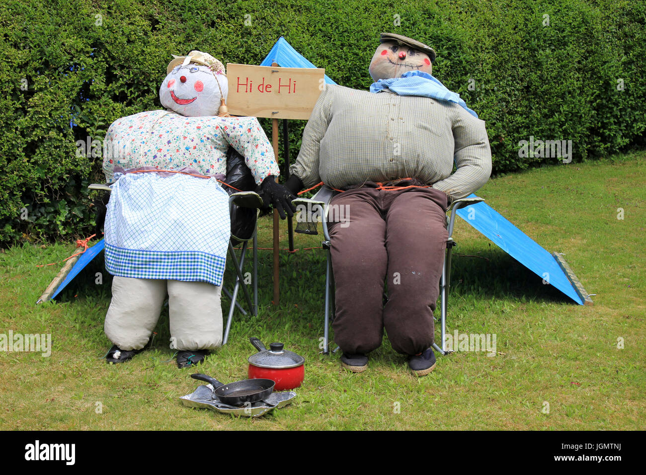 Camping Scarecrows, Trefriw, Wales Stock Photo