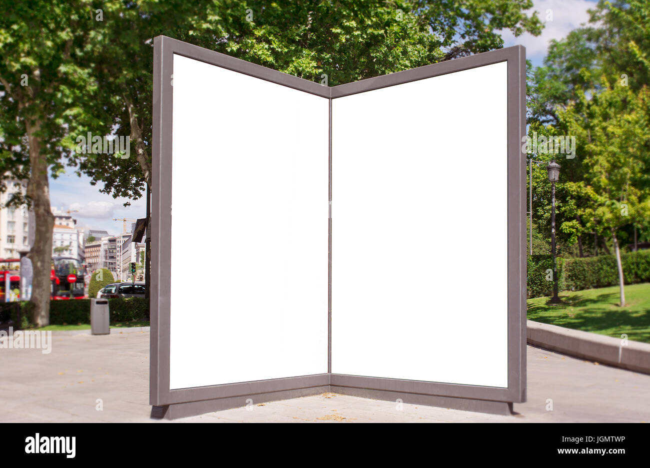 two billboards exhibited at city street, smooth color. mockup Stock Photo