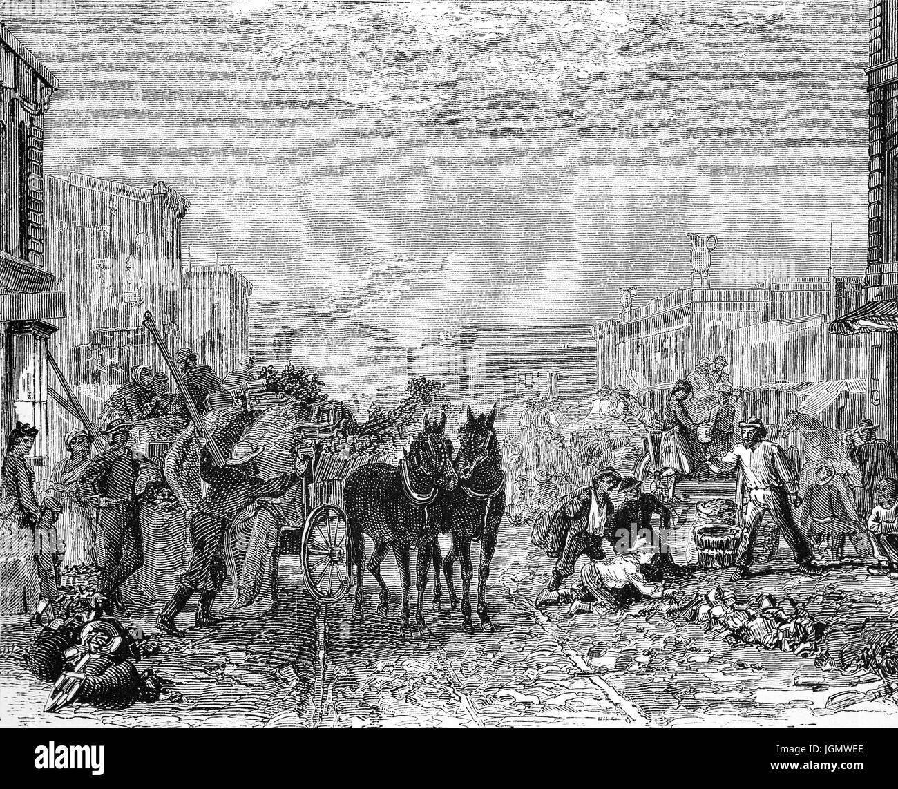 1879: A street market in San Francisco, California, United States of America Stock Photo